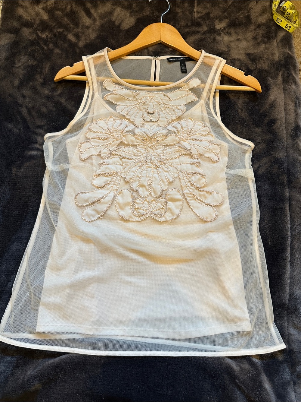 White House Black Market Pale Pink Beaded Mesh Tank Camisole